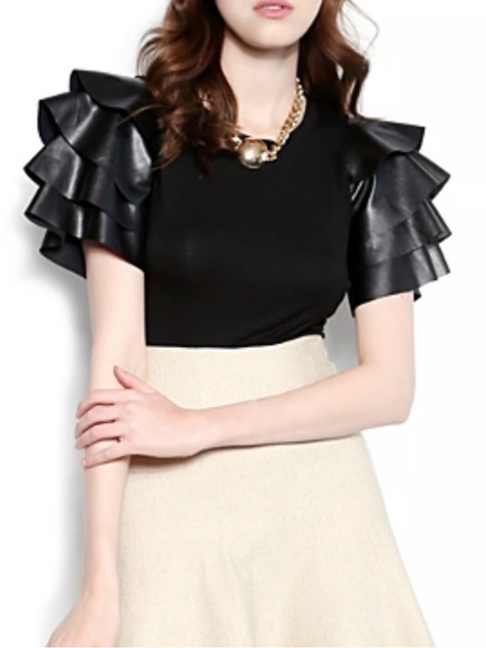 Gracia  Faux Leather Ruffle Tops ( Bundle of 2 ) Large Hot Pink and Black